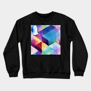 Cute Halloween Ghosts Geometric Watercolor Adorable Crewneck Sweatshirt